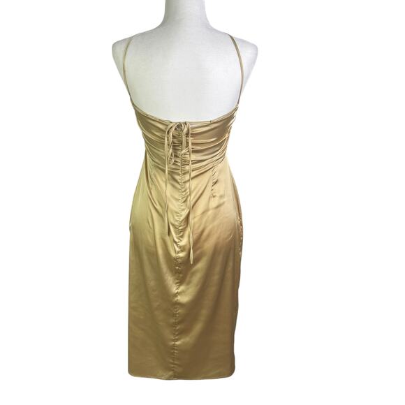 NWT Danielle Bernstein The Halter Dress Gold Satin Convertible Keyhole Small S - Picture 10 of 13